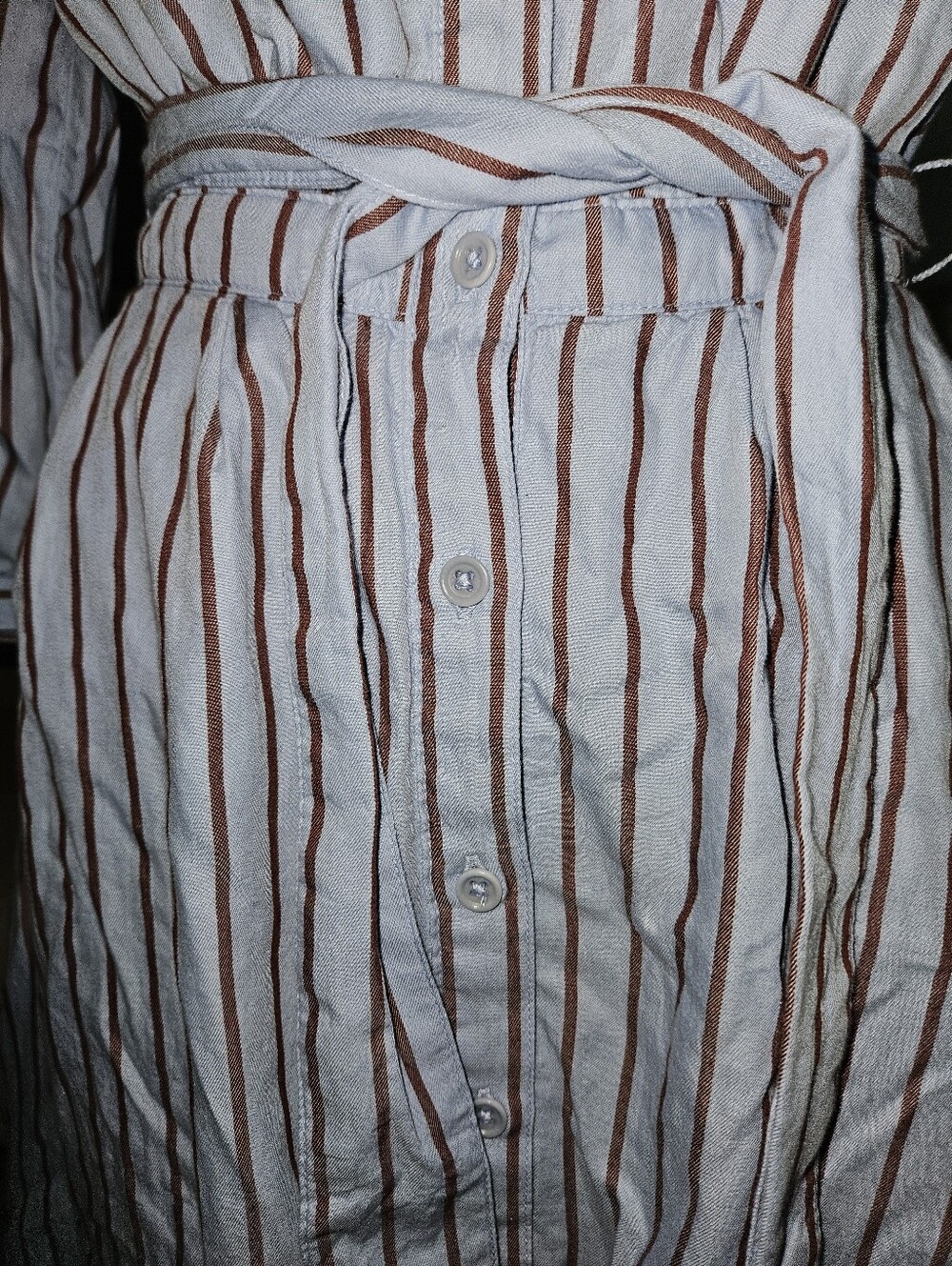 Pact Blue and White Striped Button-Front Midi Dress with Tie Belt - Picture 5 of 5